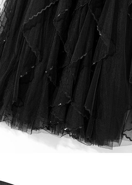 Art Black fashion Sequins Ruffles Fall Skirts