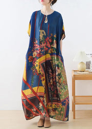 Art Blue Print Loose Asymmetrical Design Vacation Summer Chiffon Dress - bagstylebliss