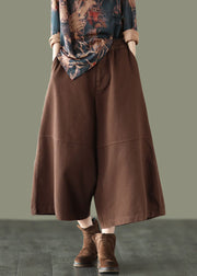 Art Chocolate Elastic Waist Patchwork Cotton Wide Leg Pants Spring