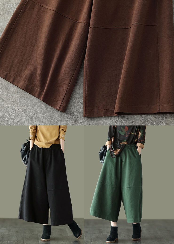 Art Chocolate Elastic Waist Patchwork Cotton Wide Leg Pants Spring