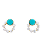 Art Green Overgild Pearl Turquoise Hoop Earrings