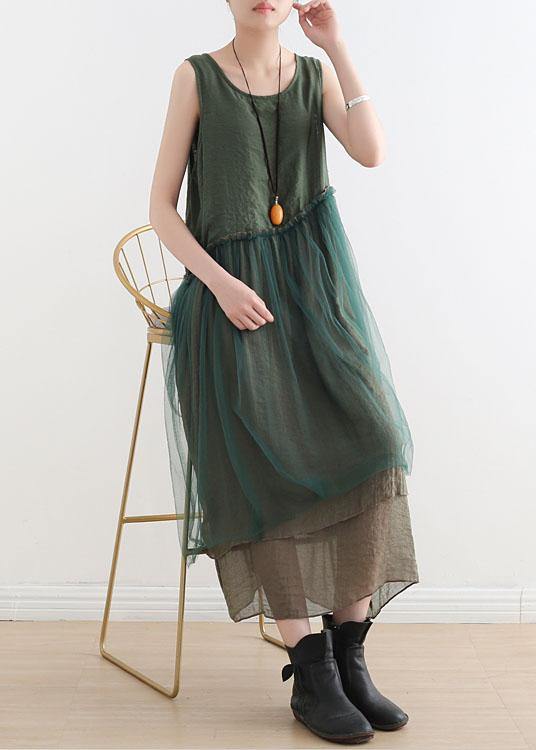 Art Green Patchwork Cotton Summer Dresses - bagstylebliss