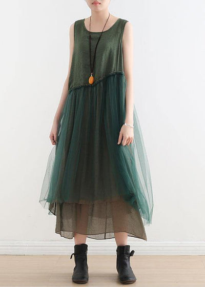 Art Green Patchwork Cotton Summer Dresses - bagstylebliss