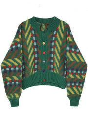 Art Green retro Button Cute Fall Strickpullover