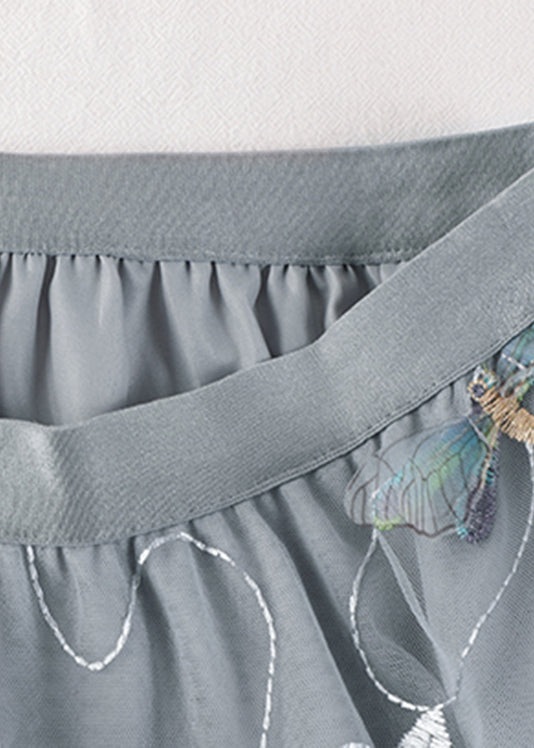 Kunstgraue Libelle bestickte Tüllröcke mit hoher Taille Sommer
