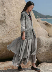 Art Grey Peter Pan Collar Button Linen Spring Coat