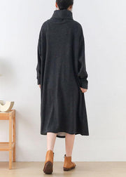 Art Grey Pockets Patchwork Fall Long Sleeve Robe Dresses - bagstylebliss