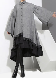 Art Grey low high design Ruffled Patchwork shirt Dress Spring