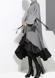 Art Grey low high design Ruffled Patchwork shirt Dress Spring