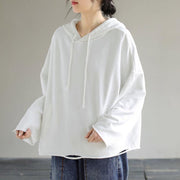 Art Hooded Hole Spring Top Neckline White Blouse - bagstylebliss