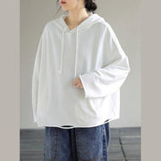 Art Hooded Hole Spring Top Neckline White Blouse - bagstylebliss