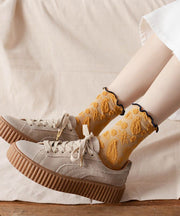 Art Jacquard Cute Ruffled Cotton Mid Calf Socks