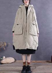 Art Khaki Hooded Pockets Duck Down Winter-Daunenmantel