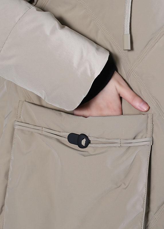 Art Khaki Hooded Pockets Duck Down Winter-Daunenmantel