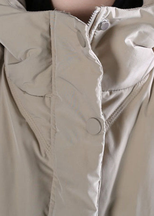 Art Khaki Hooded Pockets Duck Down Winter-Daunenmantel