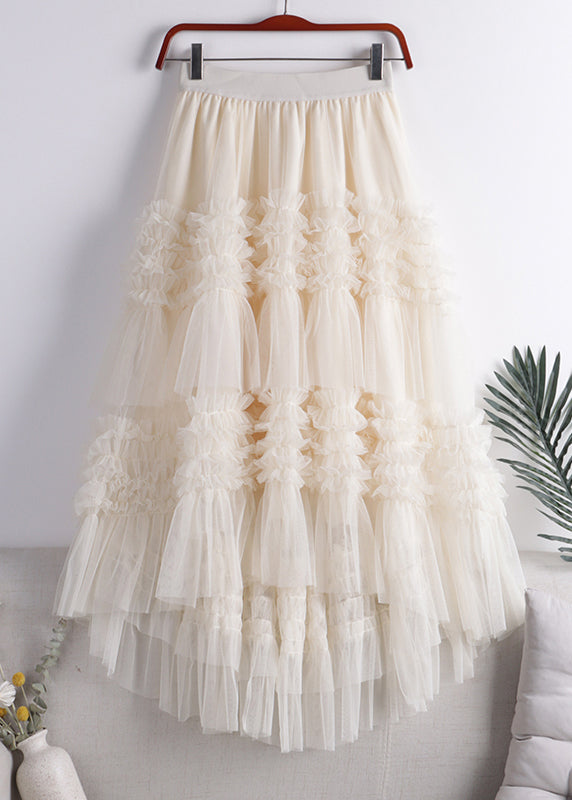 Art Khaki fashion low high design tulle Skirt Spring