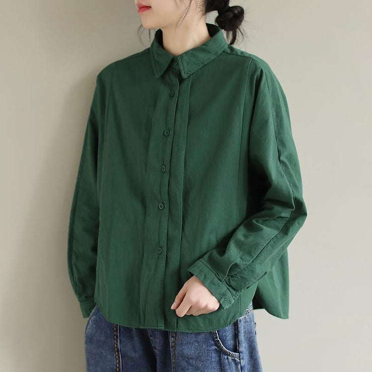 Art Lapel Button Down Spring Tops Women Pattern Green Top - bagstylebliss