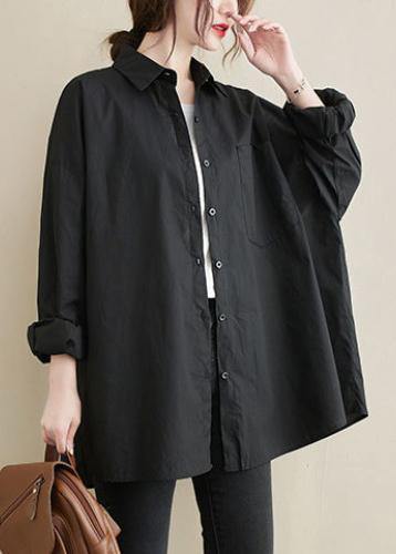 Art Lapel Pockets Spring Tunic Top Shirts Black Top - bagstylebliss