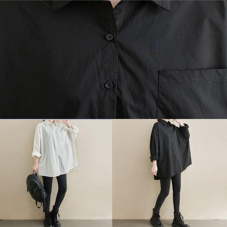 Art Lapel Pockets Spring Tunic Top Shirts Black Top - bagstylebliss