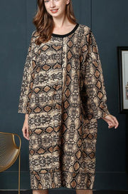 Art Leopard O-Neck Cotton Long sleeve Spring Long Dress - bagstylebliss