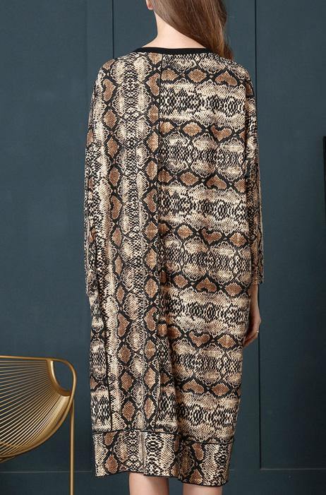 Art Leopard O-Neck Cotton Long sleeve Spring Long Dress - bagstylebliss