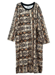 Art Leopard O-Neck Cotton Long sleeve Spring Long Dress - bagstylebliss