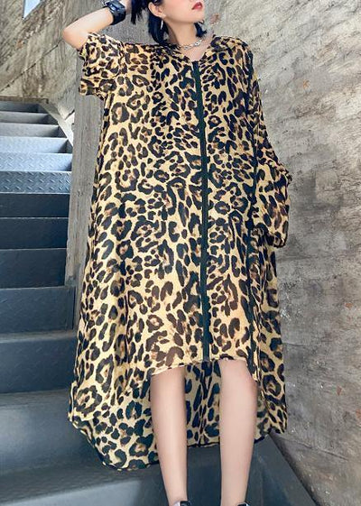 Art Leopard dresses Metropolitan Museum Life hooded zippered Maxi Summer Dress - bagstylebliss