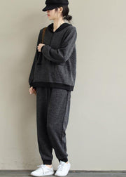 Art Loose Gray Color Matching Hooded Sweater And Elastic Pants Casual Suit - bagstylebliss