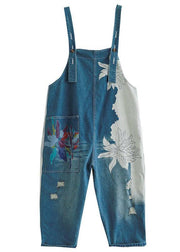 Art Navy Print Retro Hole Pockets Overall Jumpsuit Summer - bagstylebliss