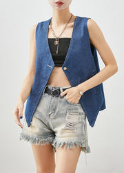 Art Navy V Neck Oversized Denim Vests Fall