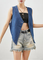 Art Navy V Neck Oversized Denim Vests Fall