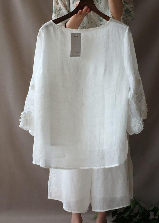 Art O Neck Petal Sleeve Tunics For Women Work White Shirts - bagstylebliss