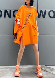 Art Orange Graphic asymmetrical design Pockets Dresses Summer - bagstylebliss