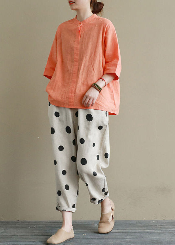 Art Orange Shirts And crop pants Two Sets Pieces Summer