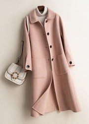 Art Peter pan Collar Button Down fine Woolen Coats Women pink plaid silhouette jackets - bagstylebliss