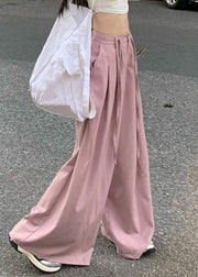 Art Pink Pockets High Waist Patchwork Spandex Wide Leg Pants Summer