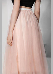 Art Pink Tulle Elastic Waist A Line  Skirt - bagstylebliss