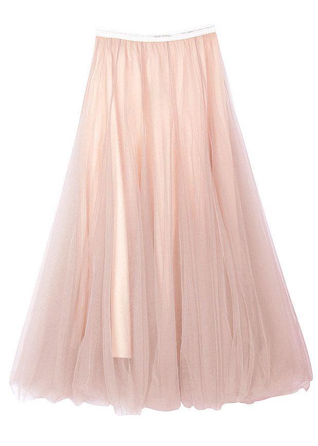 Art Pink Tulle Elastic Waist A Line  Skirt - bagstylebliss