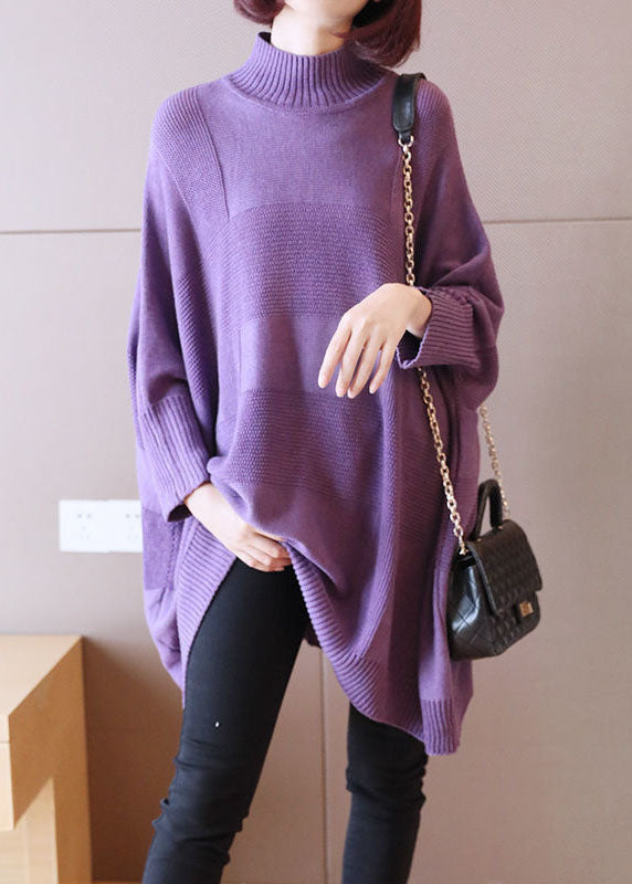 Art Lila Rollkragenpullover Solid Loose Fall Long Sweater