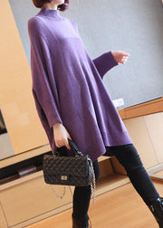 Art Purple Turtleneck Solid Loose Fall Long Sweater