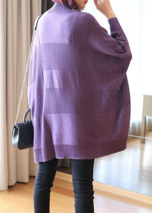 Art Purple Turtleneck Solid Loose Fall Long Sweater