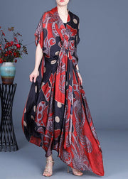 Art Red Dot Print Silk Two Pieces Set Summer long Dress - bagstylebliss