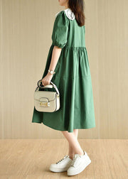 Art Tea Green lantern sleeve Button Summer Cotton Vacation Dresses - bagstylebliss