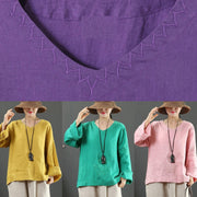 Art V Neck Embroidery Spring Purple Blouse - bagstylebliss