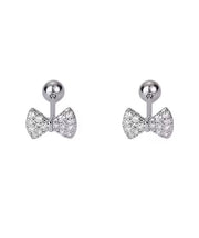 Art White Stainless Steel Zircon Bow Stud Earrings