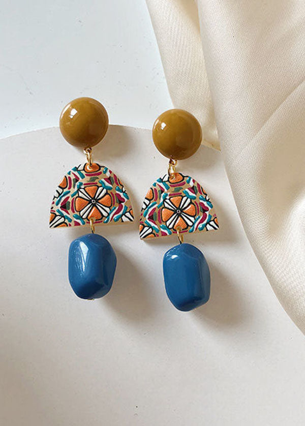 Art Yellow Blue Paitings Acrylic Drop Earrings