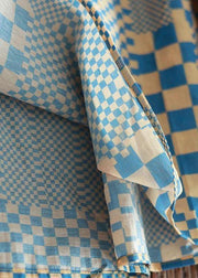 Art Yellow Blue Plaid tie waist Dress Summer Linen Dress - bagstylebliss