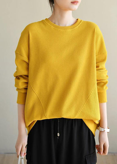 Art Yellow Cotton O Neck Long sleeve Loose Sweatshirt - bagstylebliss