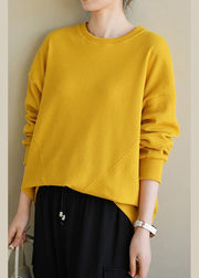 Art Yellow Cotton O Neck Long sleeve Loose Sweatshirt - bagstylebliss