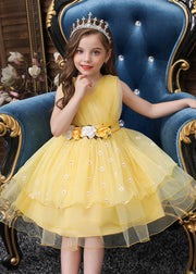 Art Yellow Embroidered Daisy Tulle Baby Girls Party Dress Summer